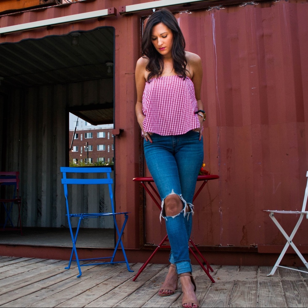 WAYF Gingham Strapless Top